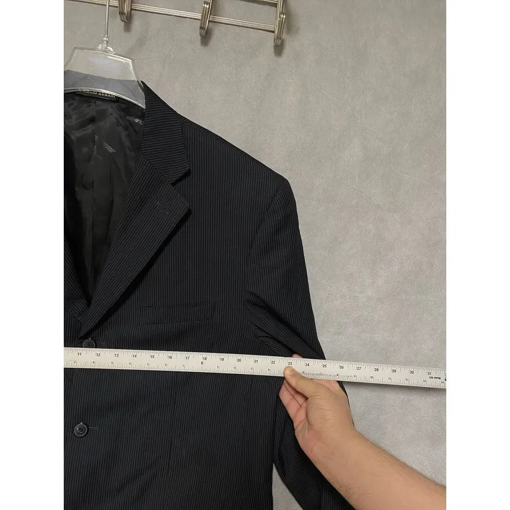 Giorgio Armani Blazer Men 44L Black 3B Italy Career Micro‎ Striped Coat Luxury